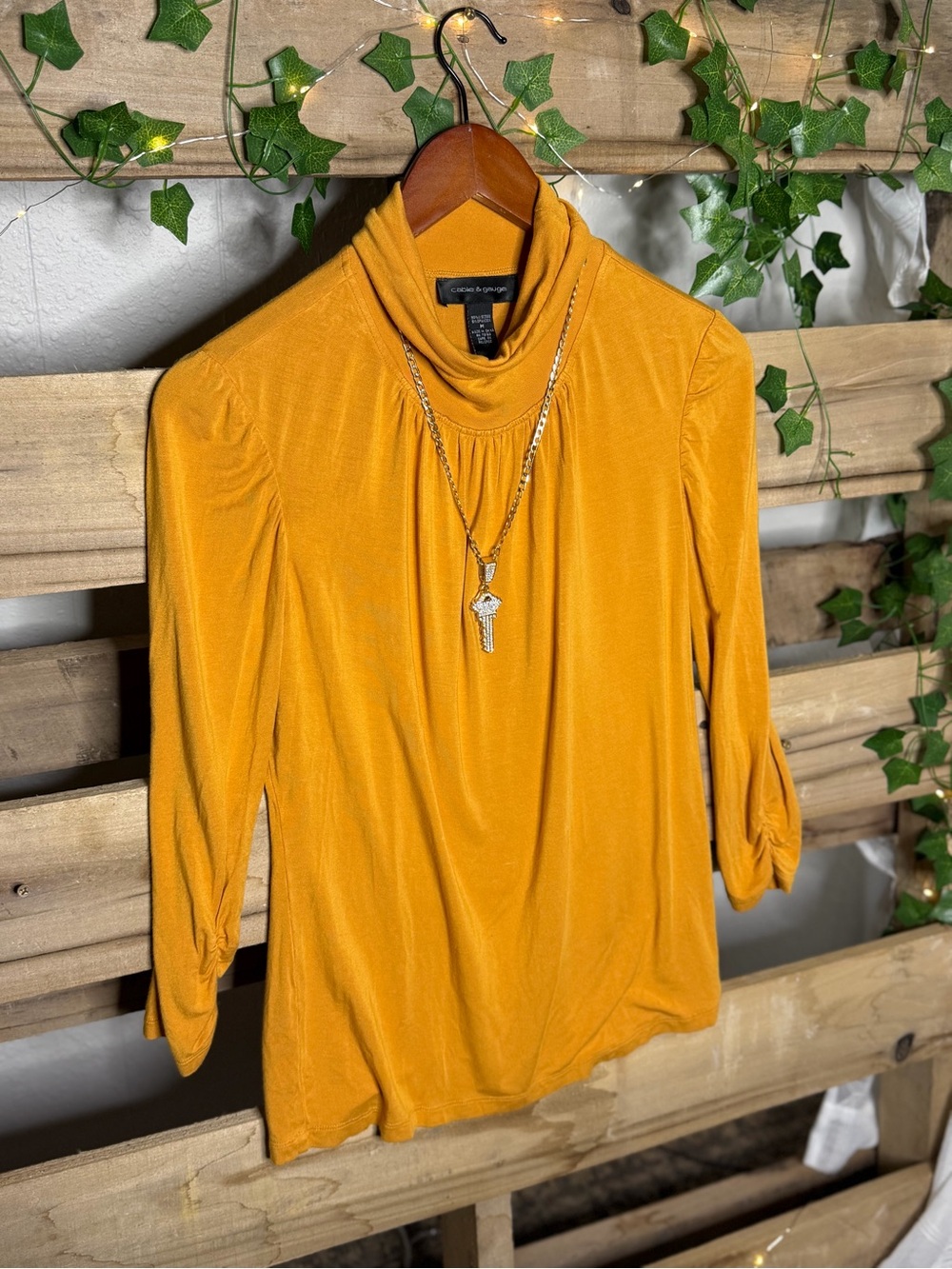 Cable & Gauge Mustard Yellow Hooded Long-Sleeve Top